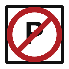 A white square showing the letter P inside a red circle with a red diagonal line through it